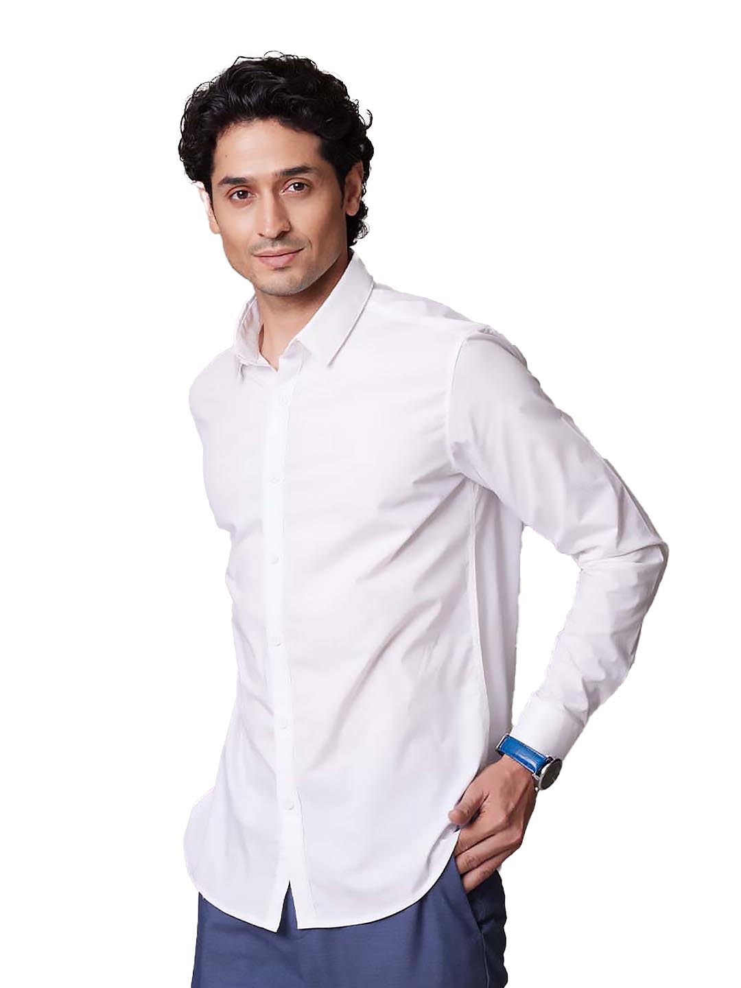 Wrinkle Free Premium Stretch White Shirt - Wave