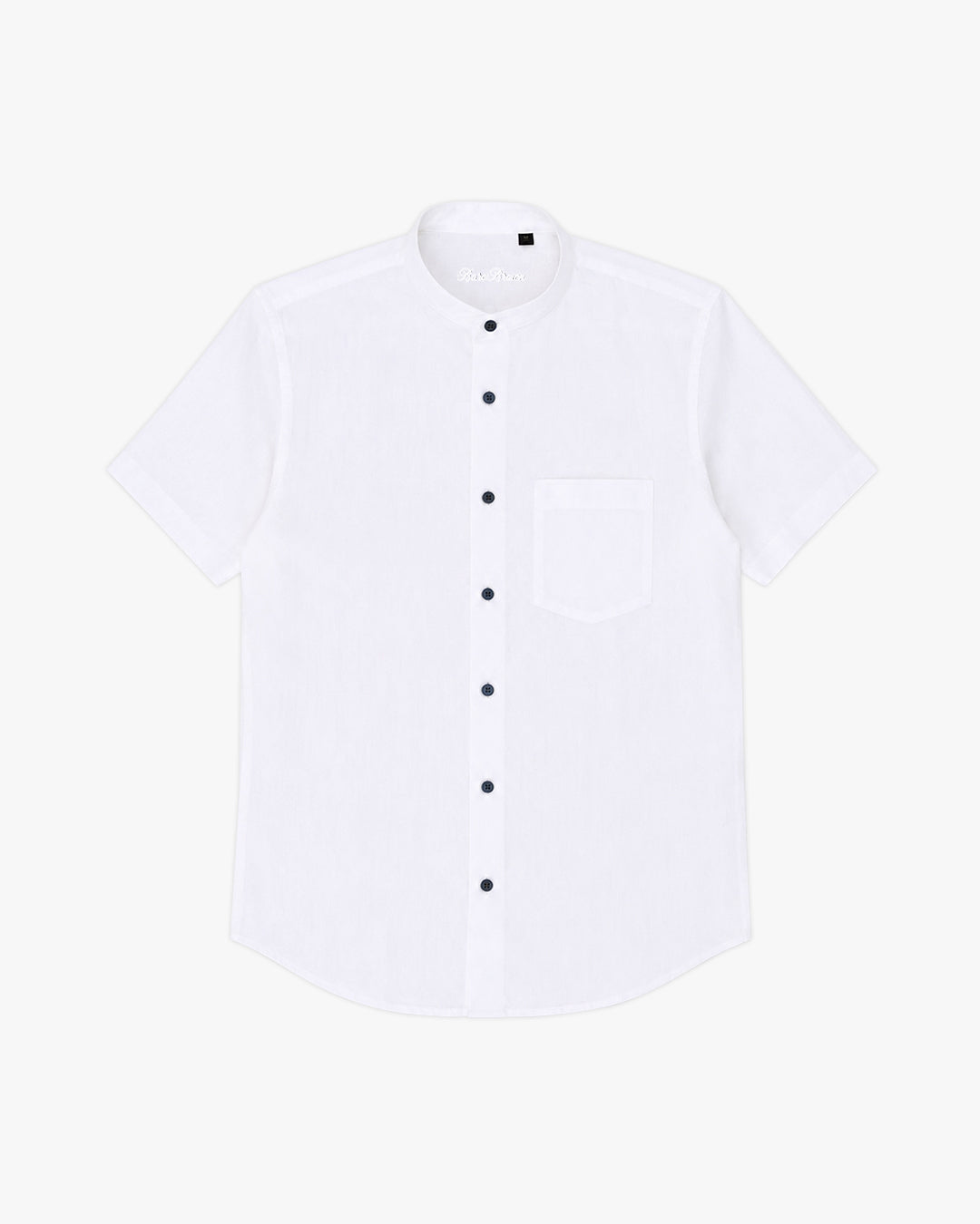 Bare Brown Mandarin Collar Cotton Linen Shirt, Slim Fit with Half Sleeves - White