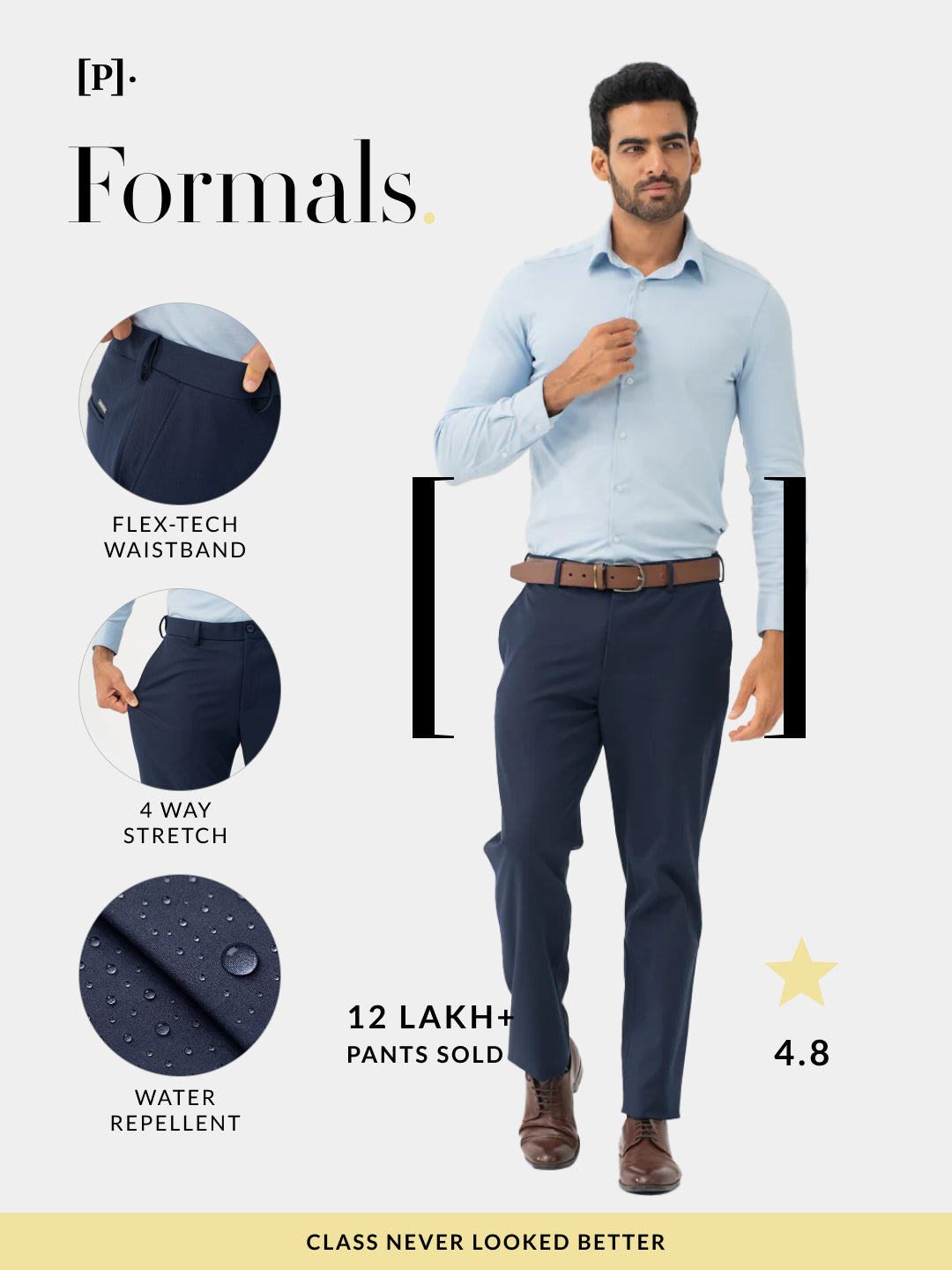 Wind Blue Water Repellent Relaxed Fit Stretch Formal Pants