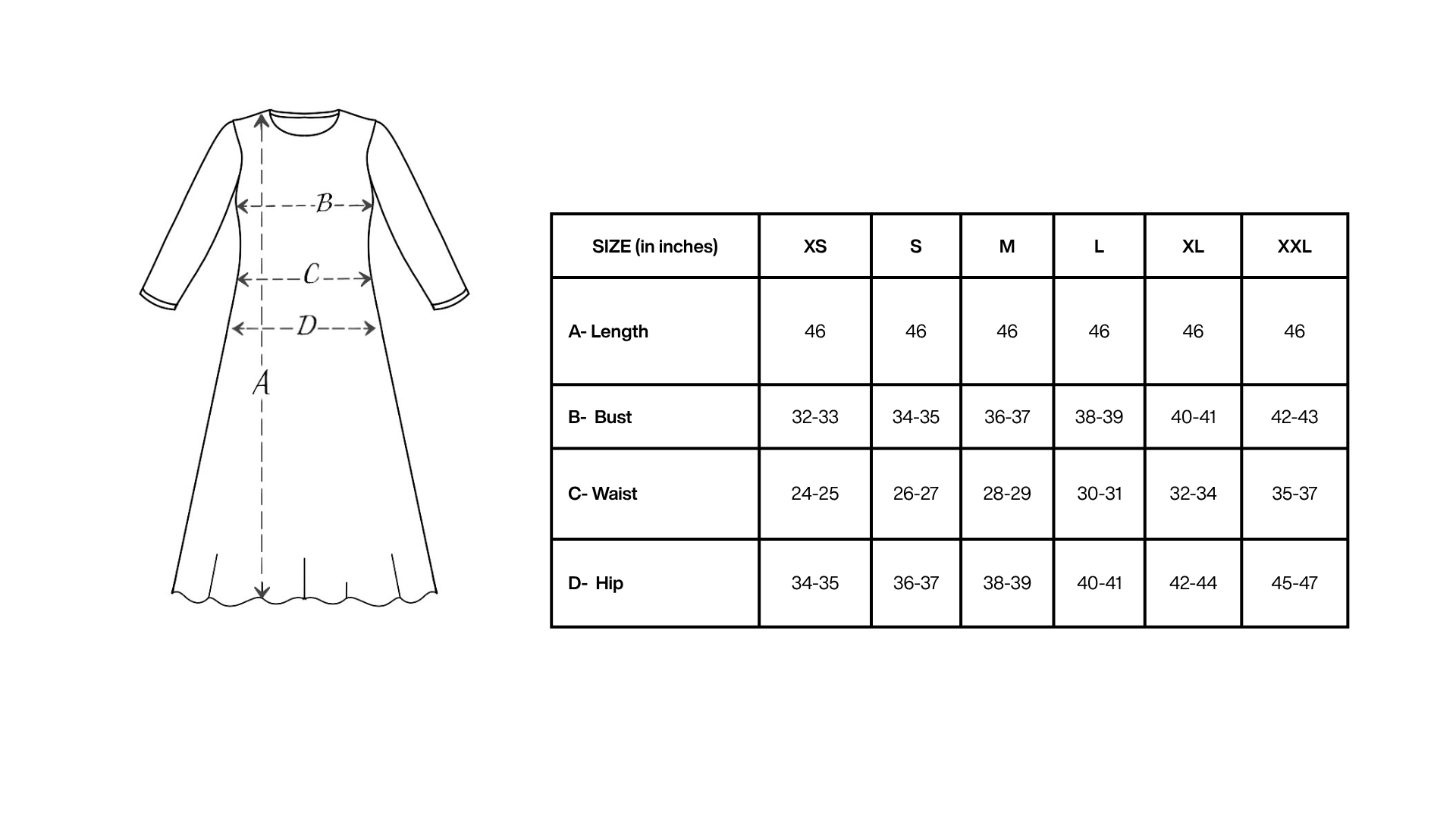 Size Chart for White Halter Midi Dress