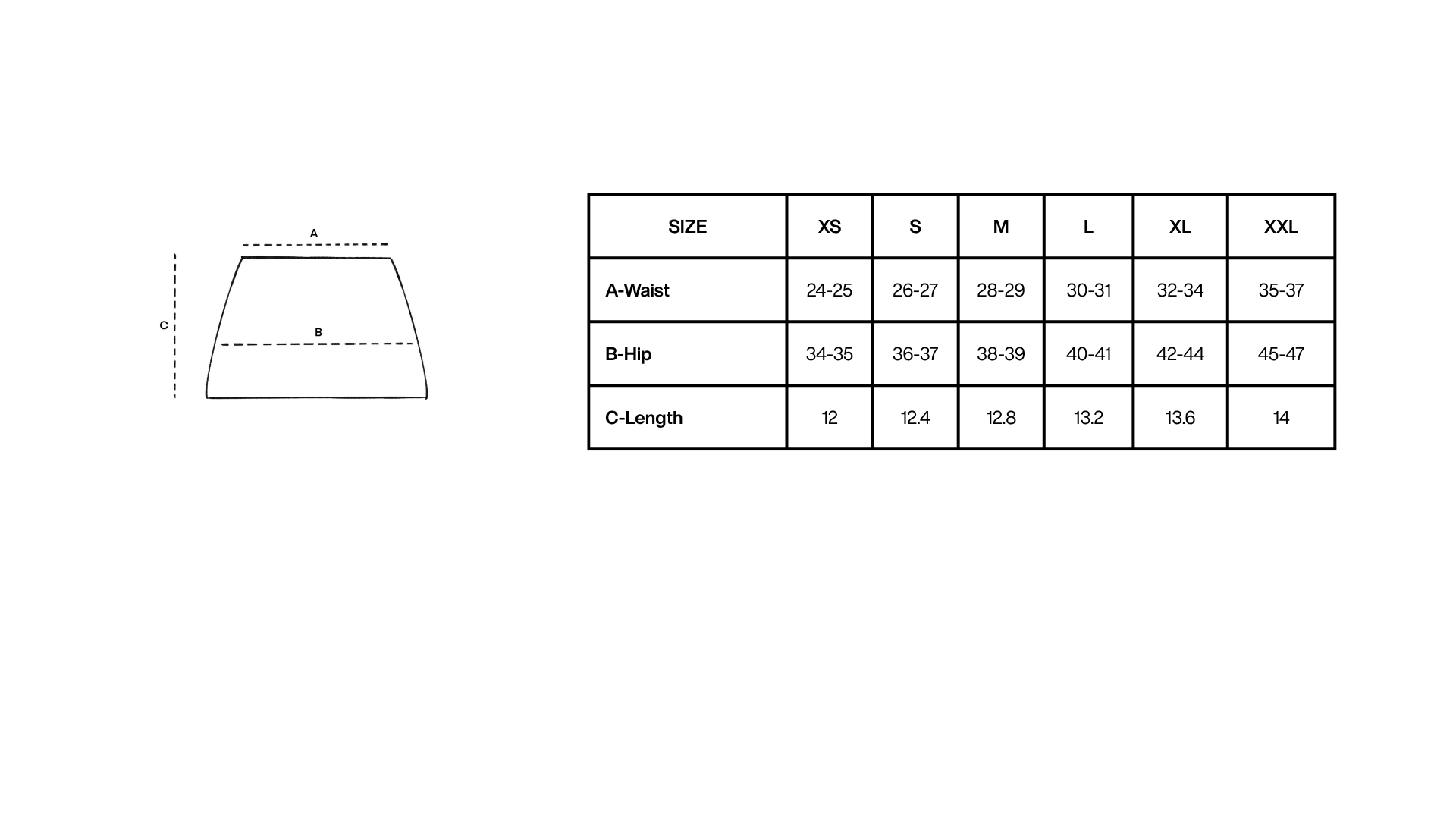 Size Chart for Pink Shell Sequin Skirt