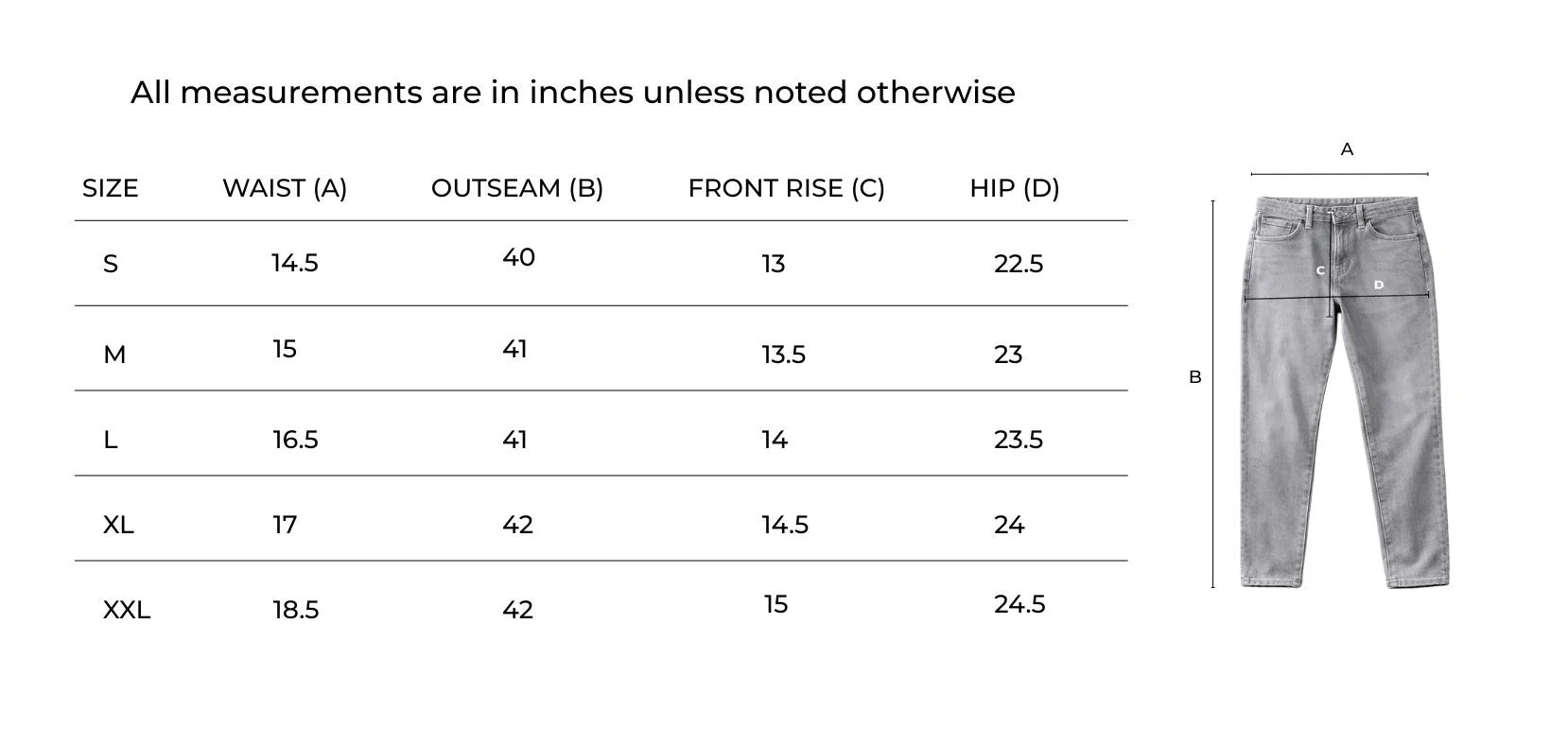 Size Chart for Barell Fit Grey
