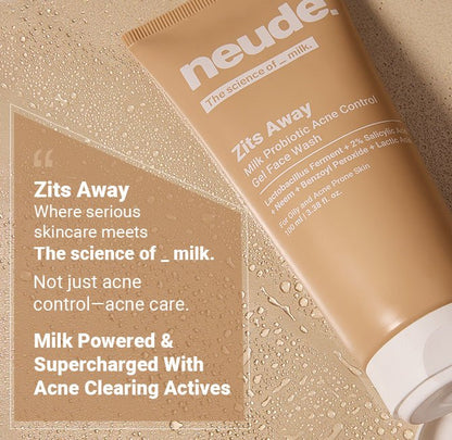 Zits Away Acne Control Gel Face Wash with 2% Salicylic Acid, Neem & Benzoyl Peroxide (Neude Skin) - Neude Skin