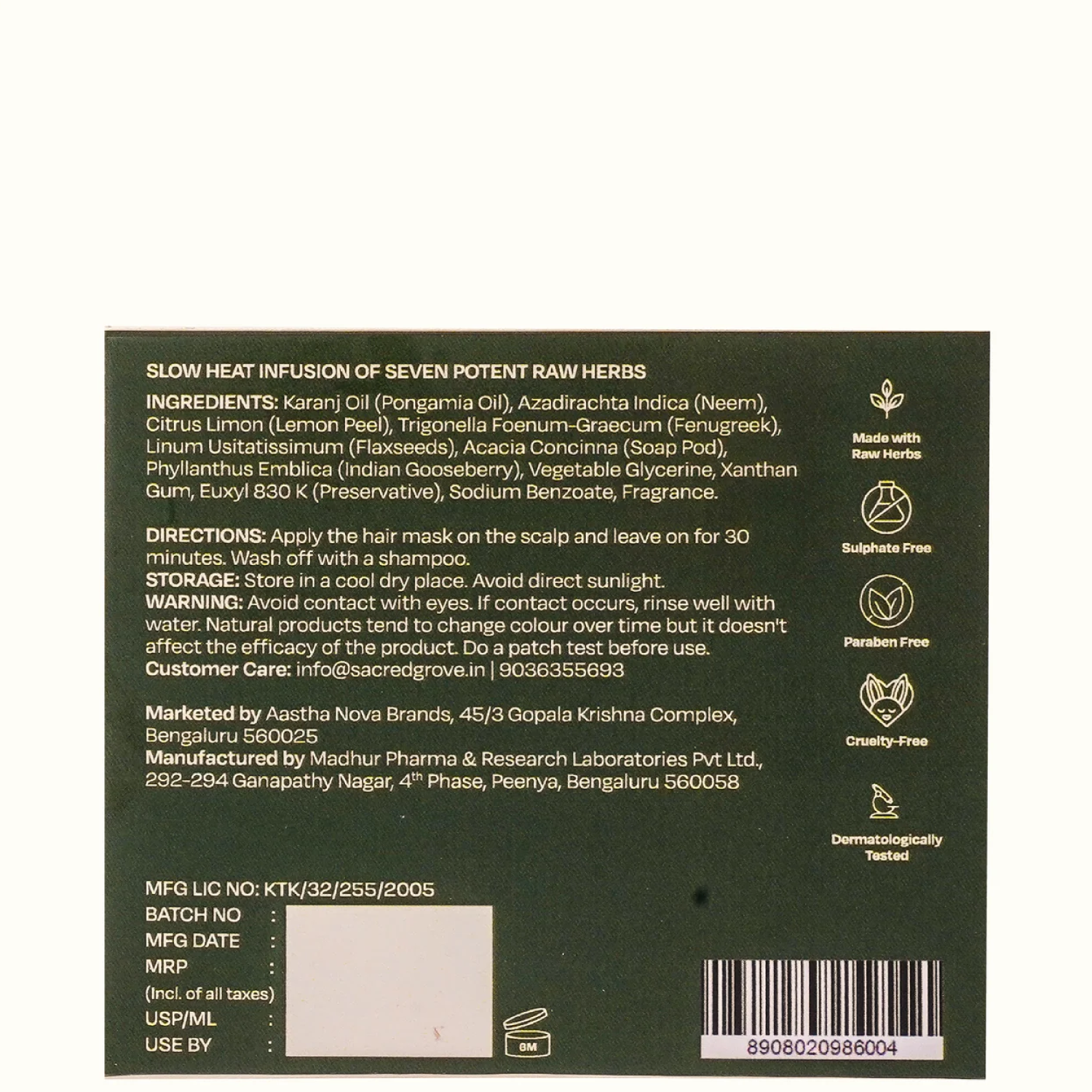 Neem Anti-Dandruff Hair Mask Plant based Intense Dandruff Treatment for flaky scalp (200g) | Sacred Grove at Broadway