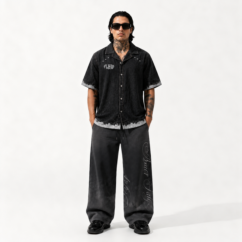 Black Spray Advisory Denim Shirt