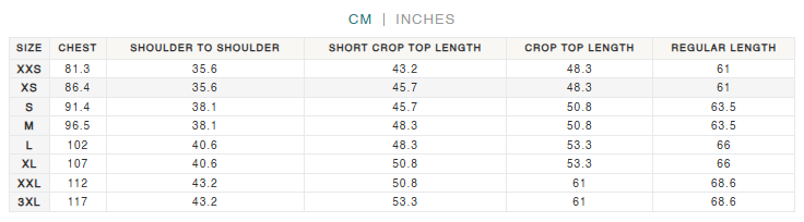 Size Chart for AFMAT