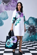 Anemone Flower Regular Fit Dress- White Green