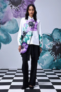 Anemone Flower Relaxed Fit Shirt- White Green