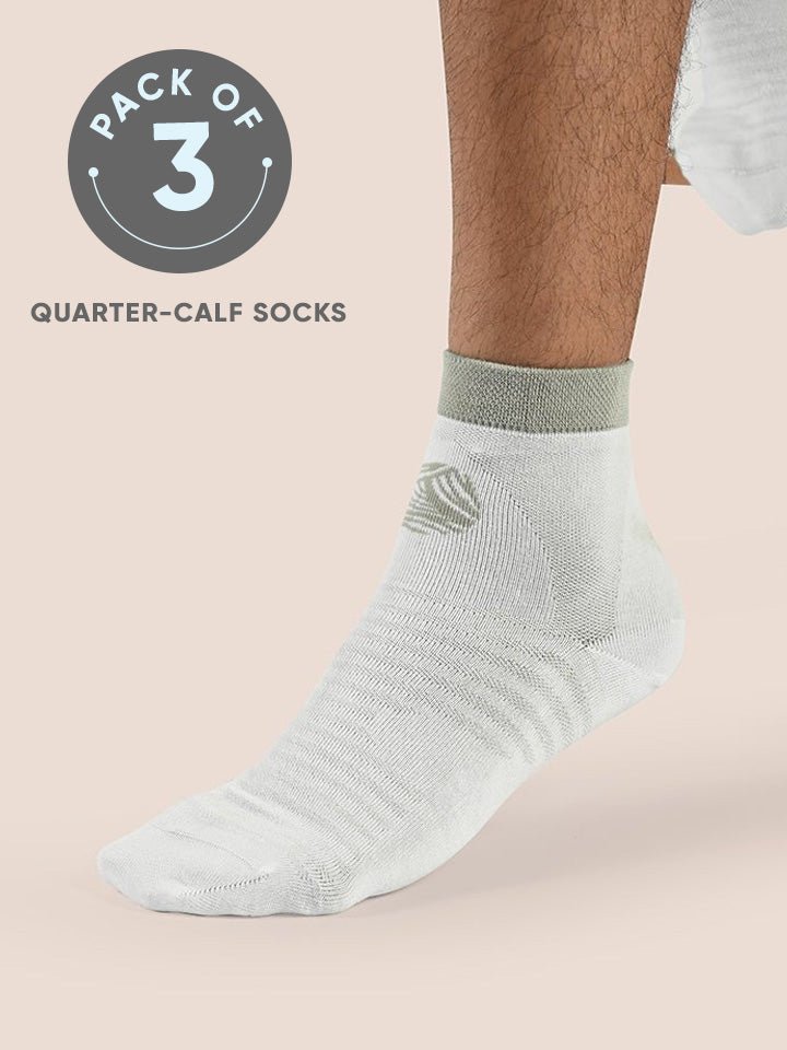 White & Sage Green Textured Quarter-Calf Socks