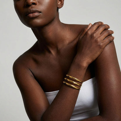 Three Layer Sleek Gold Cuff Bracelet