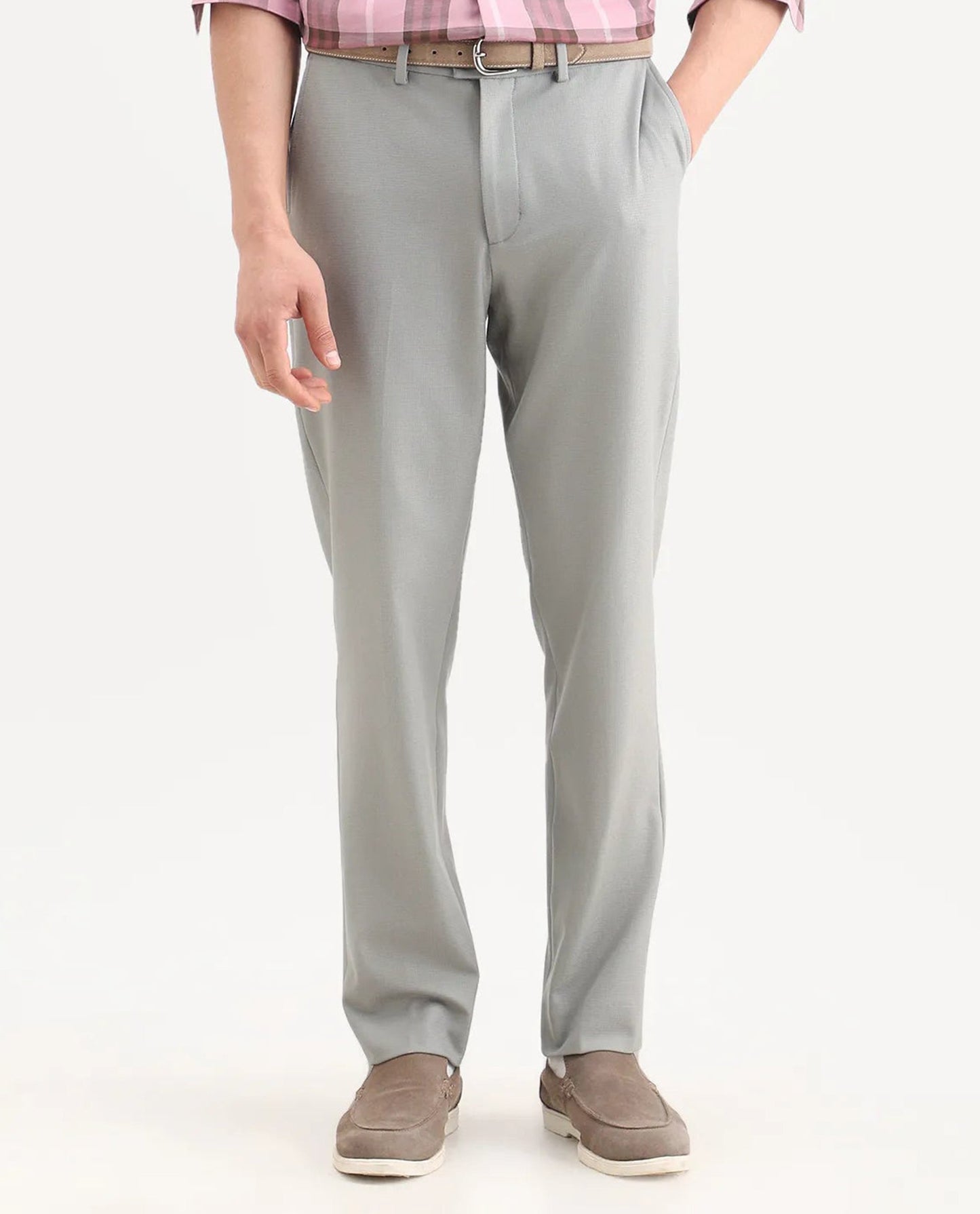 Rare Rabbit Men's Austi-Ss26 Grey Polyester Blend Fabric Regular Fit Plain Trouser | Rare Rabbit at Broadway