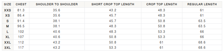 Size Chart for AVISO