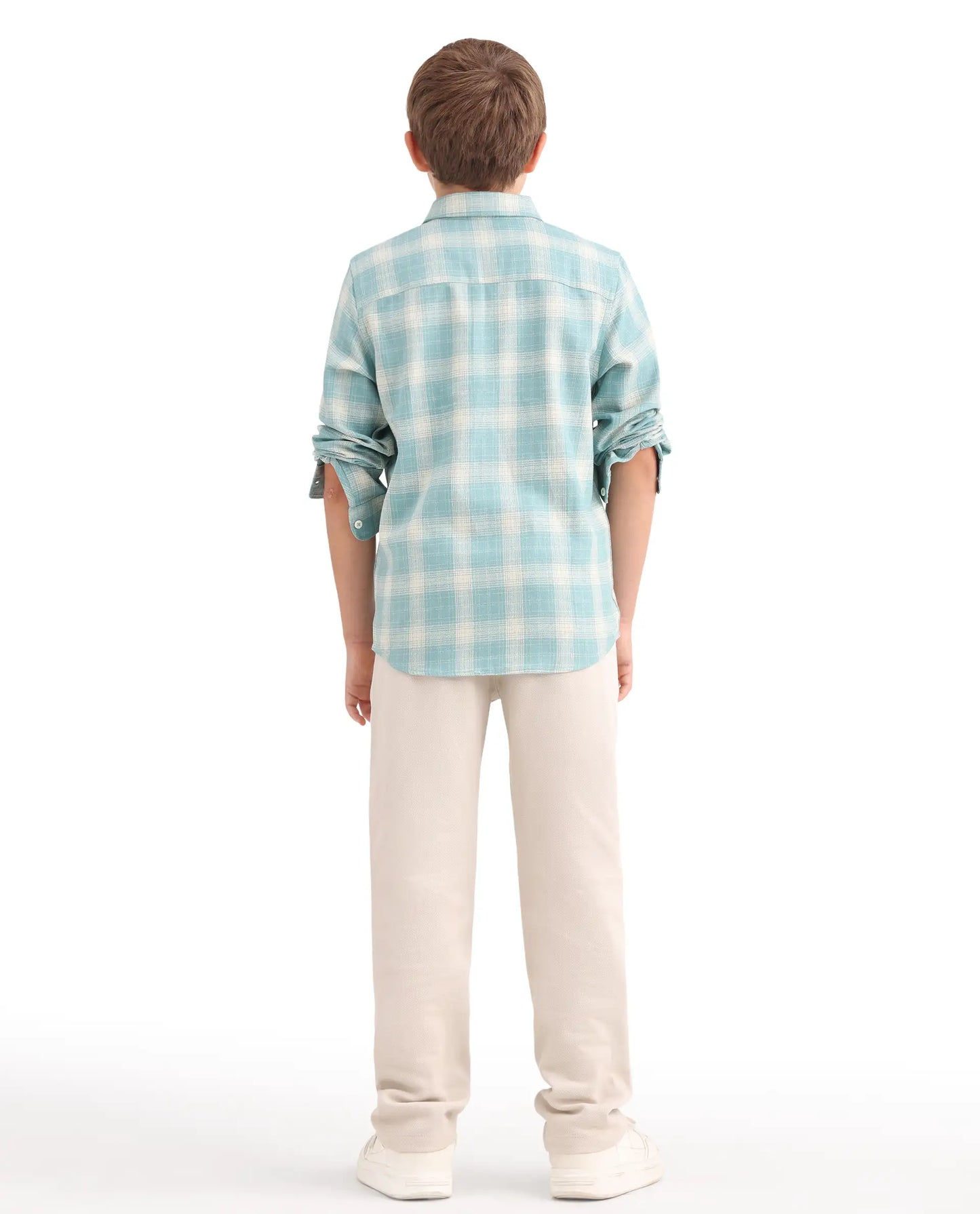 Rare Ones Kids Aura Off White Cotton Fabric Button And Zipper Closure Straight Fit Trouser