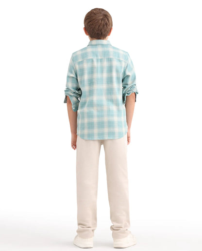 Rare Ones Kids Aura Off White Cotton Fabric Button And Zipper Closure Straight Fit Trouser