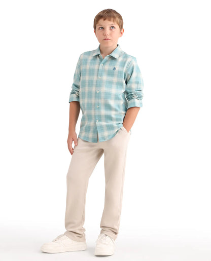 Rare Ones Kids Aura Off White Cotton Fabric Button And Zipper Closure Straight Fit Trouser