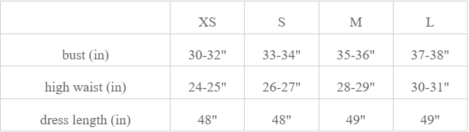 Size Chart for Azure Dress