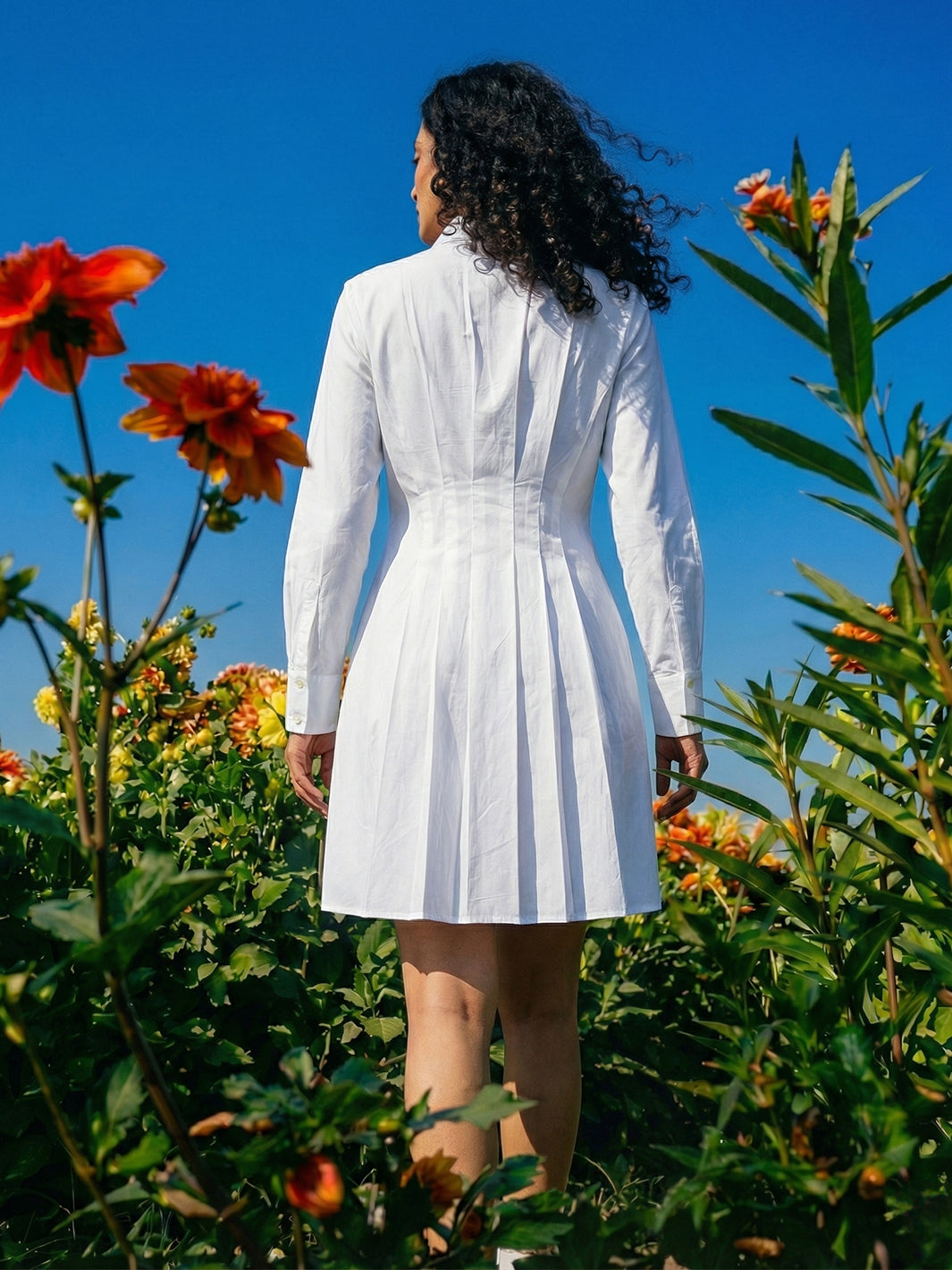 Pearl Pleated Cotton Dress