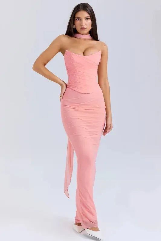 Draped Mesh Corset With Skirt Set | ANNY at Broadway