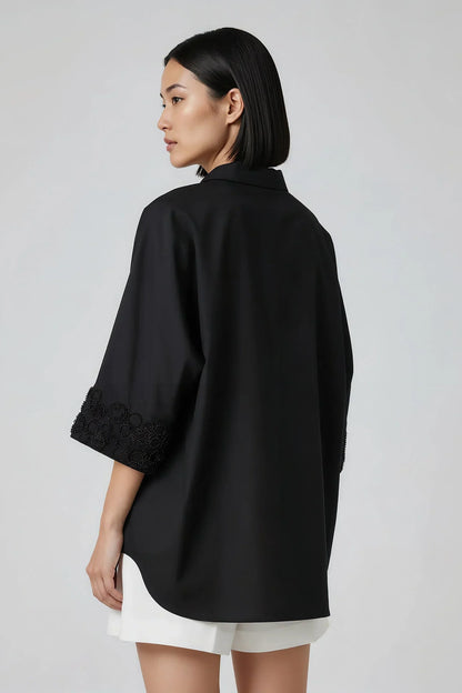 Black Embroidered Relaxed Shirt