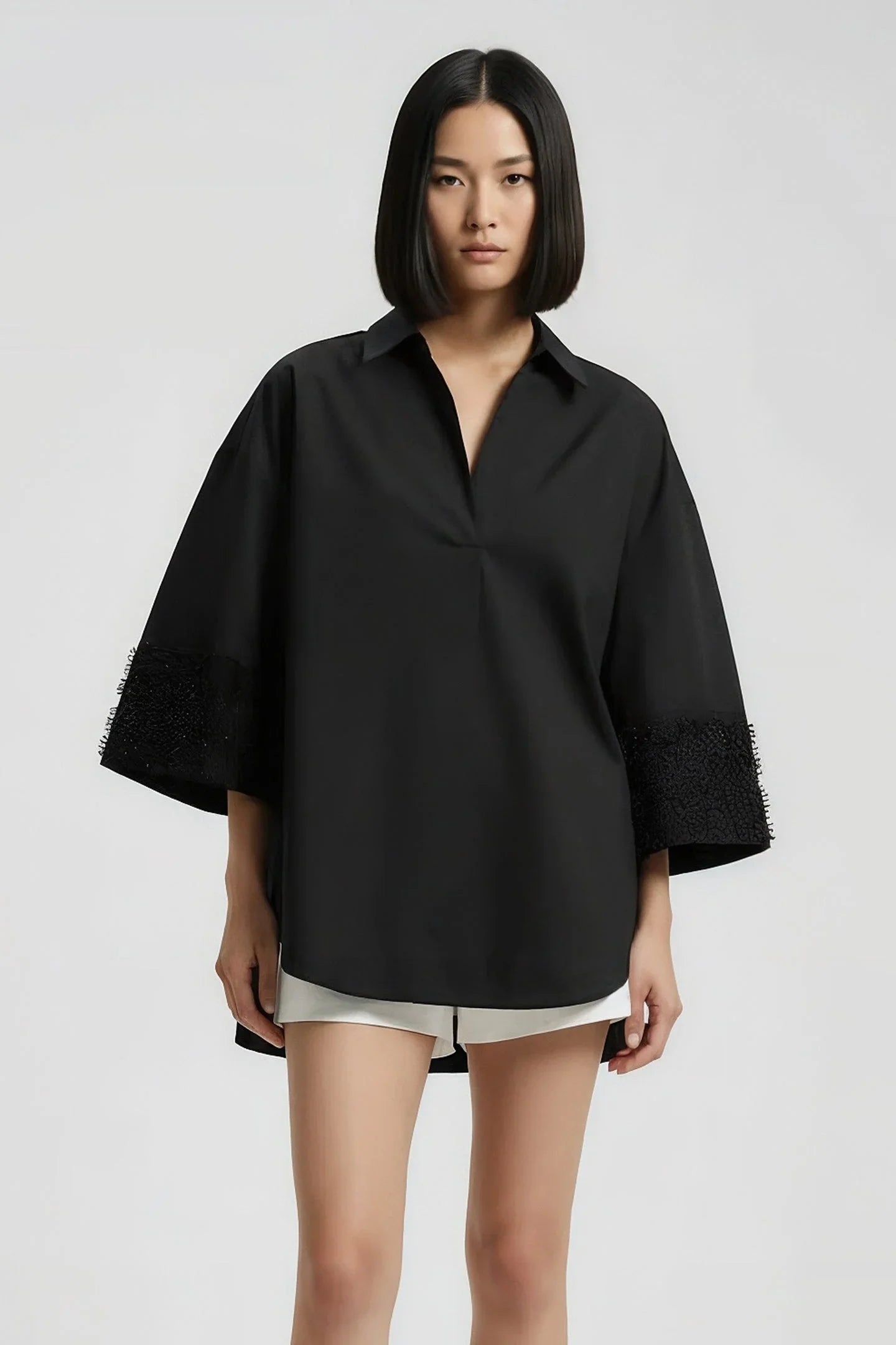 Black Embroidered Relaxed Shirt
