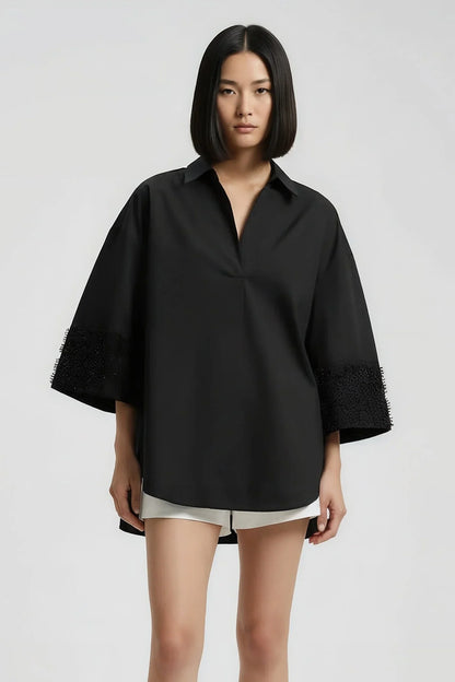 Black Embroidered Relaxed Shirt