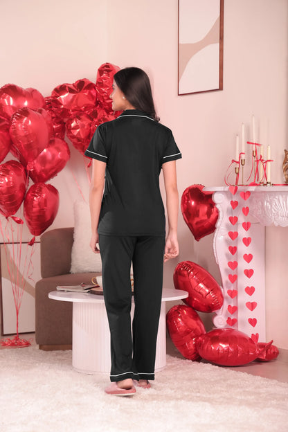 Black Solid Pyjama Set