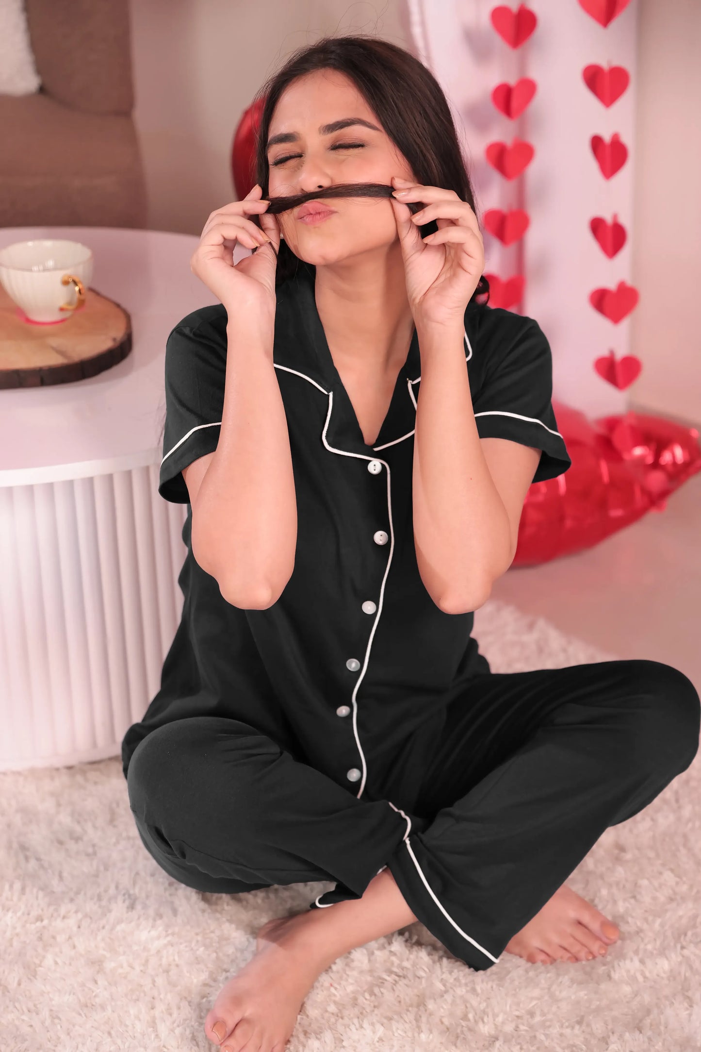 Black Solid Pyjama Set