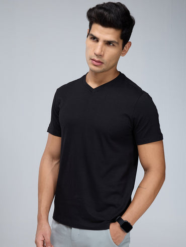 Black Supima V Neck T-shirt - Regular Fit