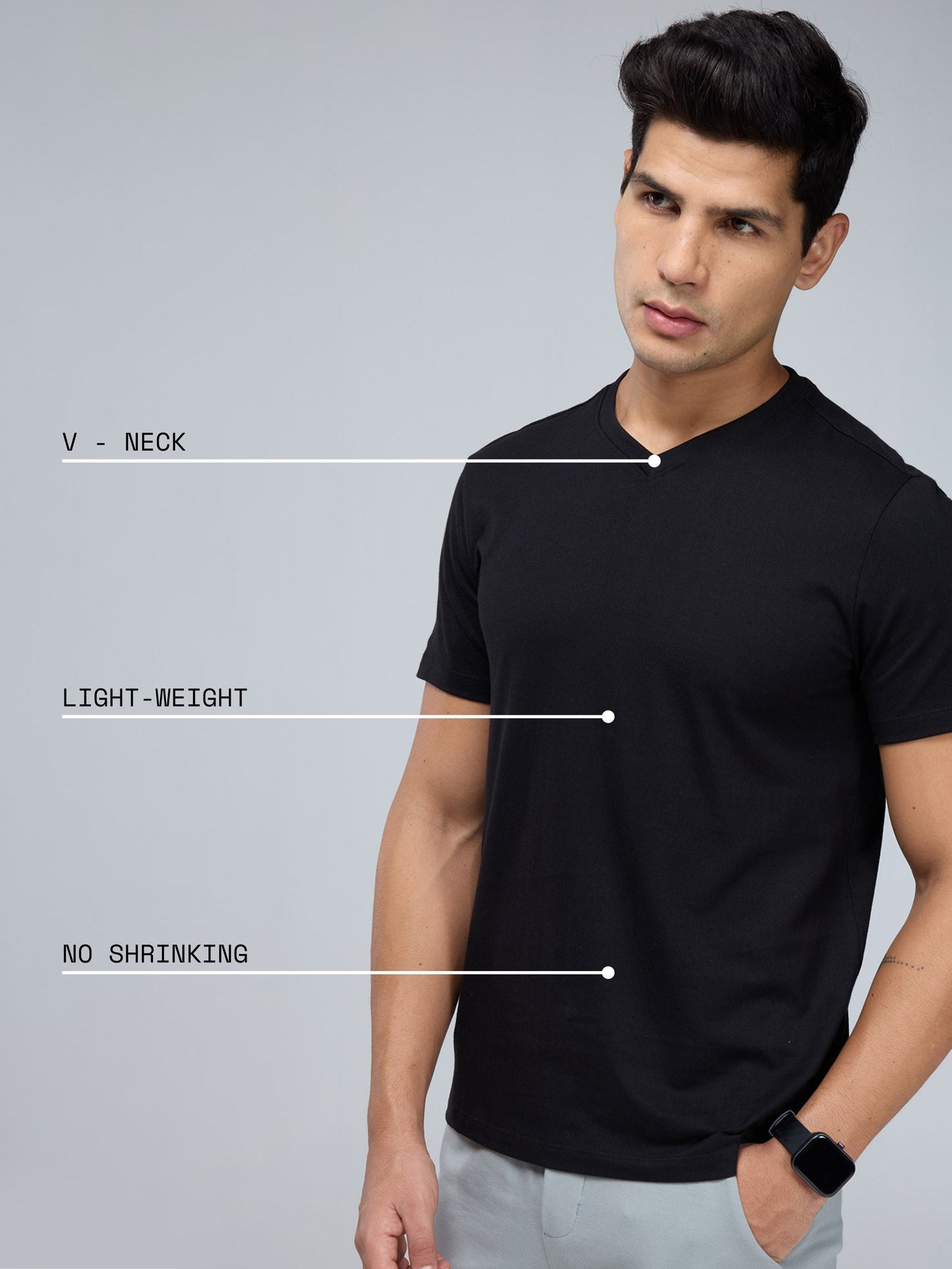 Black Supima V Neck T-shirt - Regular Fit