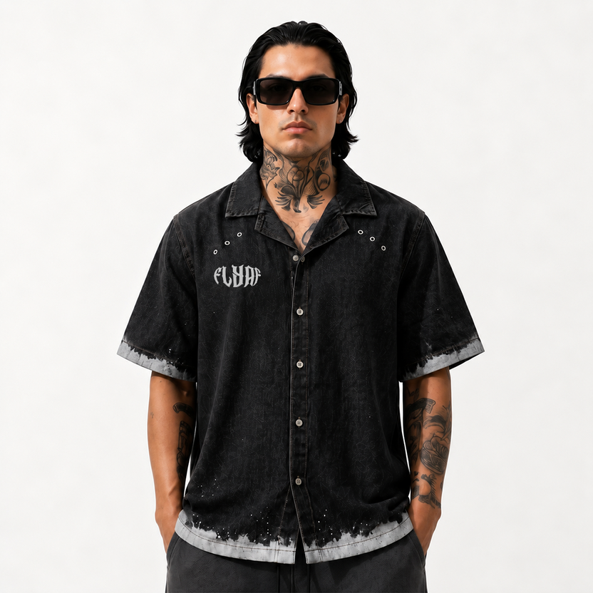 Black Spray Advisory Denim Shirt