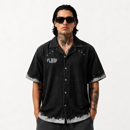 Black Spray Advisory Denim Shirt