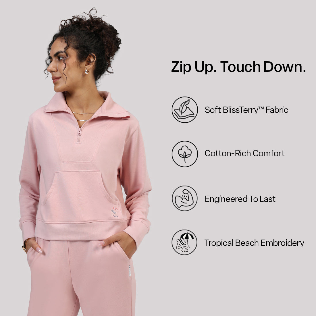 BlissTerry™ Cotton Pullover with Zipper