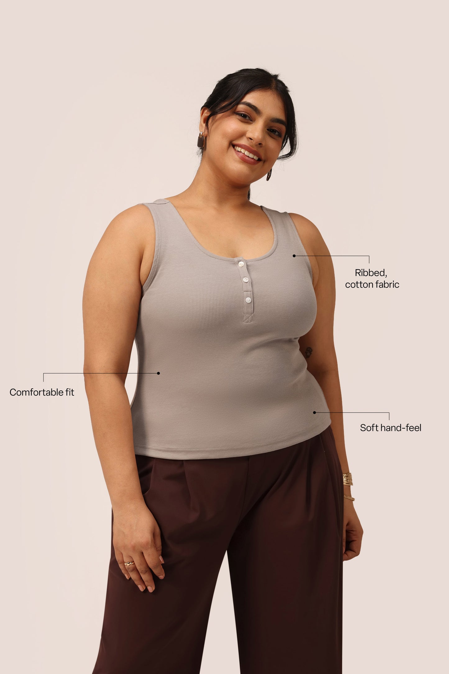 Blissentials Round Neck Henley Tank