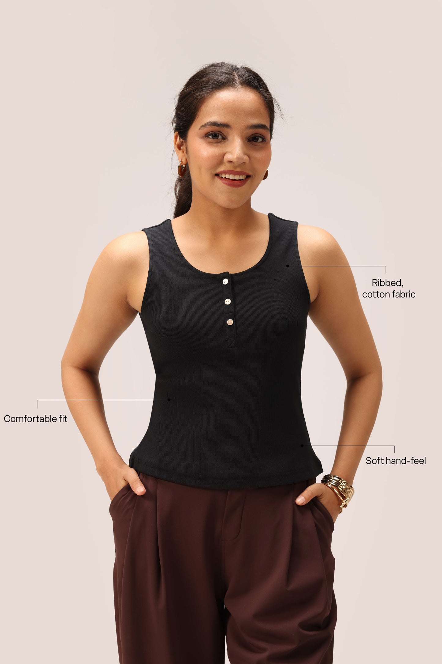 Blissentials Round Neck Henley Tank