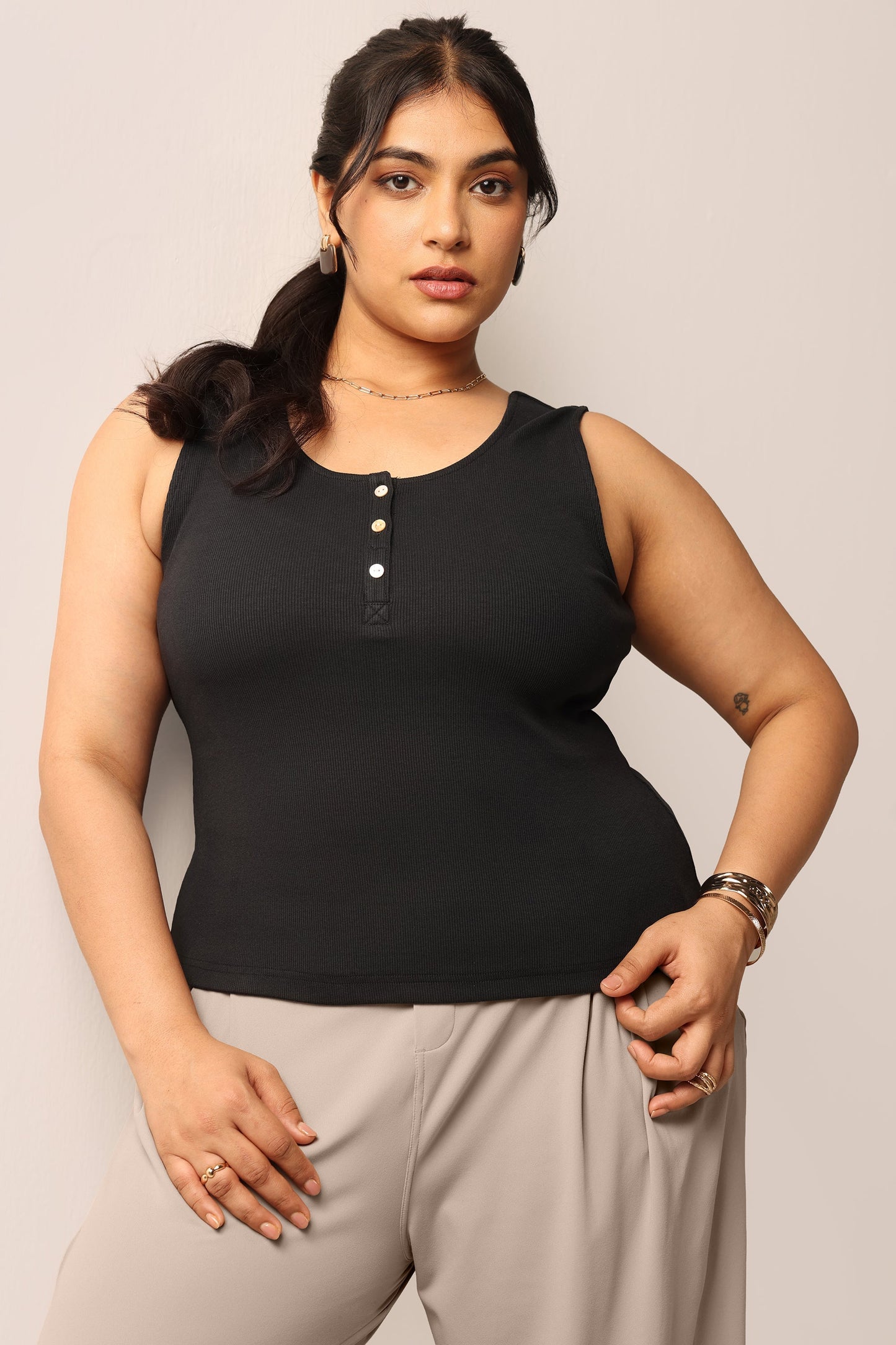 Blissentials Round Neck Henley Tank