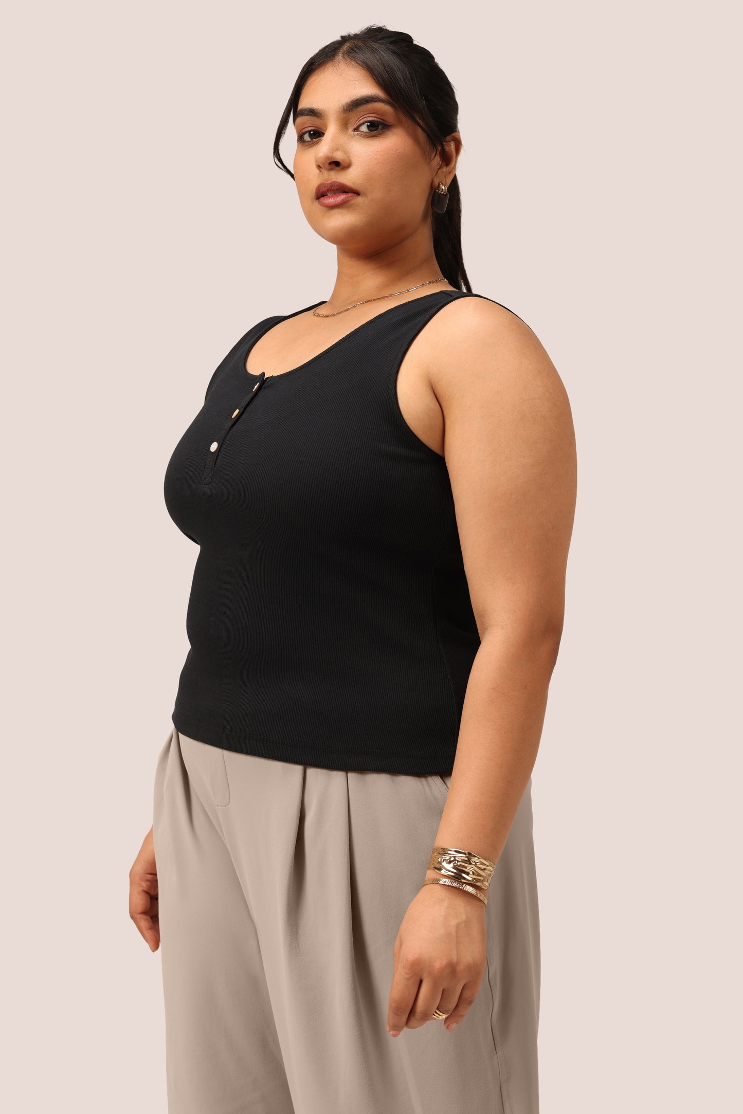 Blissentials Round Neck Henley Tank