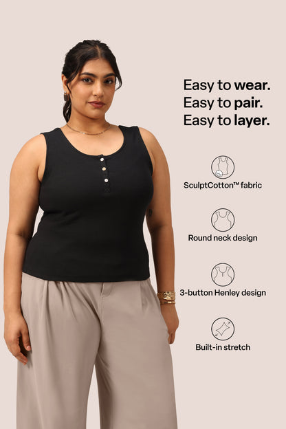 Blissentials Round Neck Henley Tank