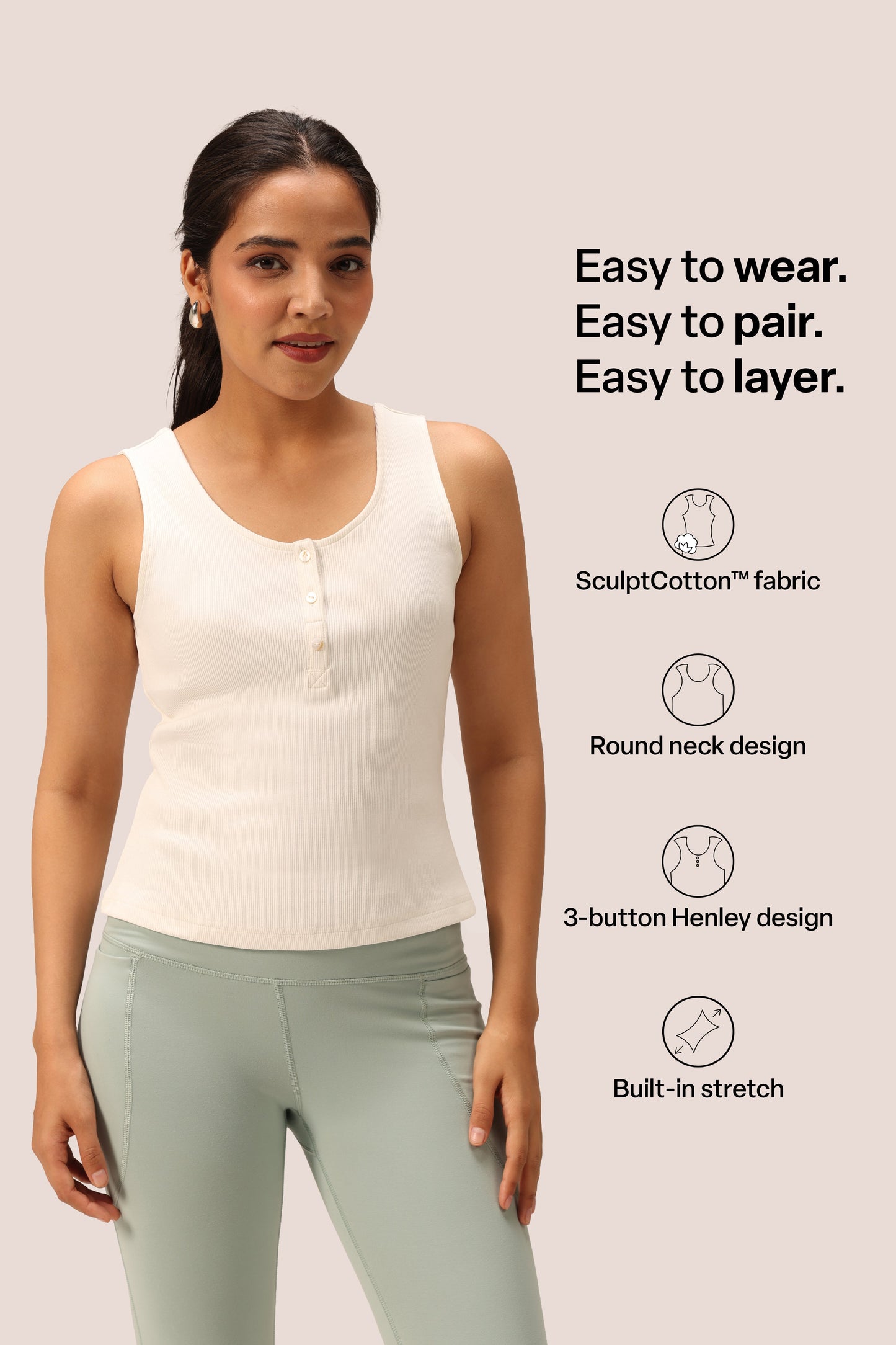 Blissentials Round Neck Henley Tank