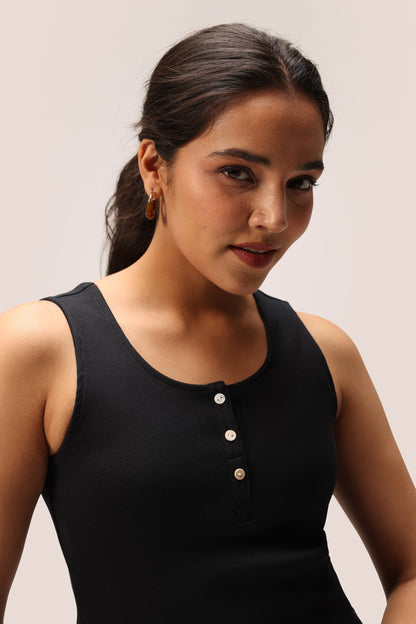 Blissentials Round Neck Henley Tank