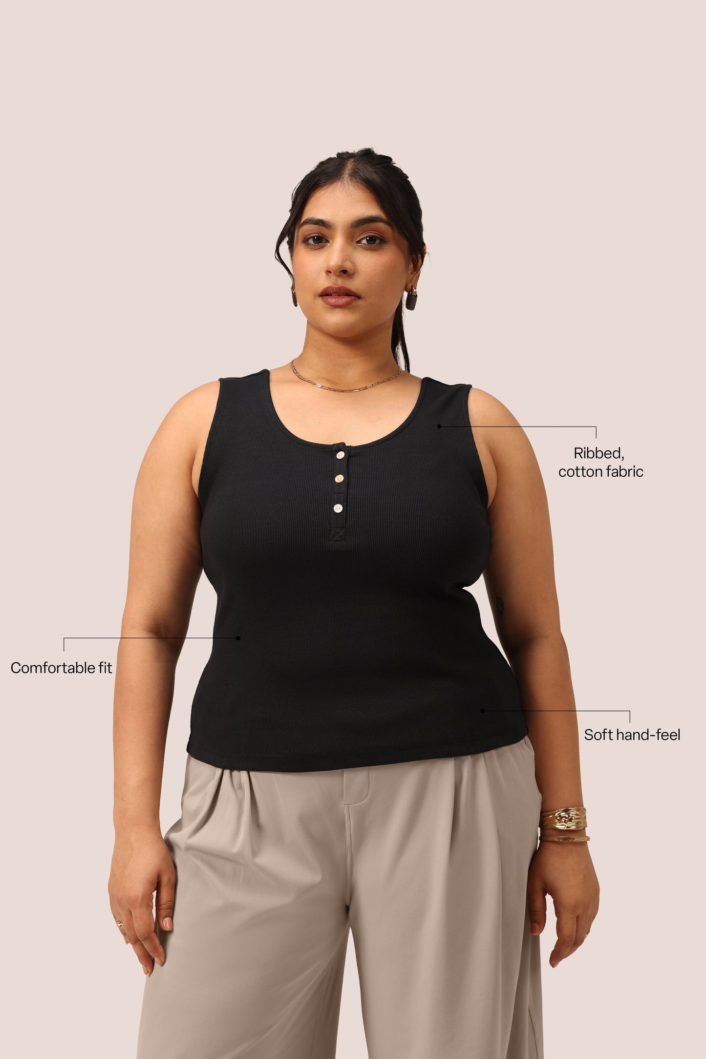 Blissentials Round Neck Henley Tank