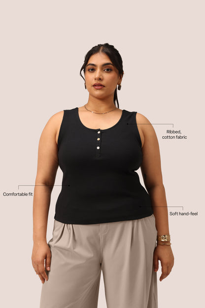 Blissentials Round Neck Henley Tank