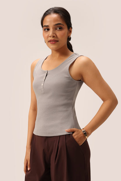 Blissentials Round Neck Henley Tank