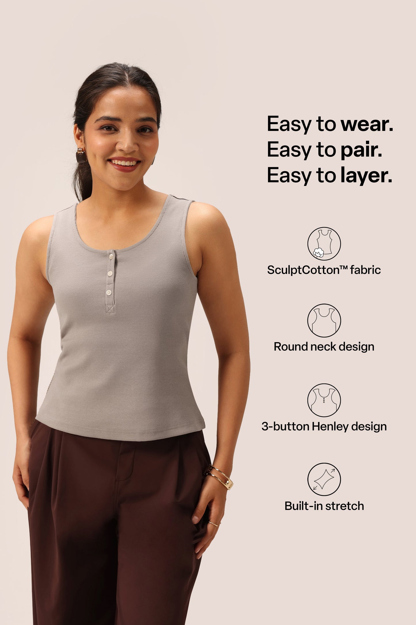 Blissentials Round Neck Henley Tank