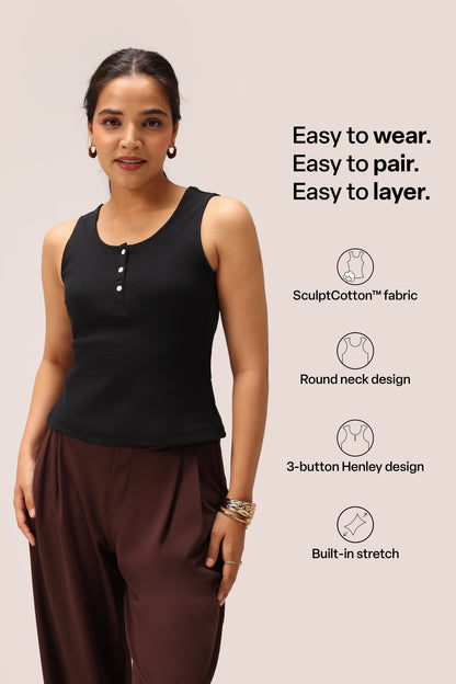 Blissentials Round Neck Henley Tank