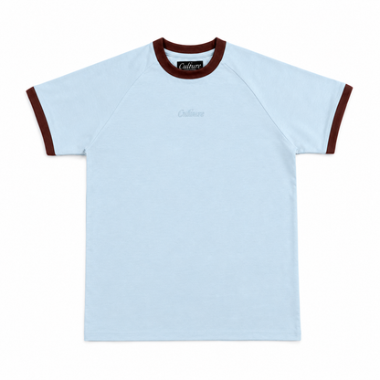 Ringer Raglan Tee - Powder Blue/ Coffee Bean