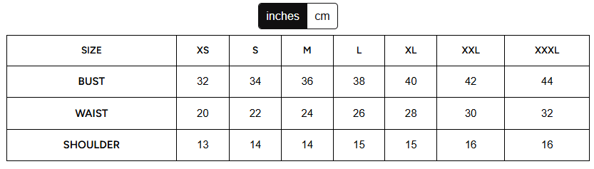 Size Chart for Red Gingham Bralette Top