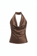 Brown Satin Cowl Neck Backless Top with Scarf | The Clothing Factory at Broadway