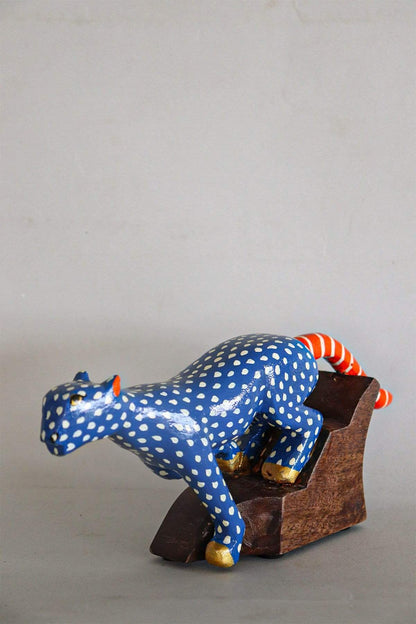 Blue Panther Hand Painted Animal Figurine