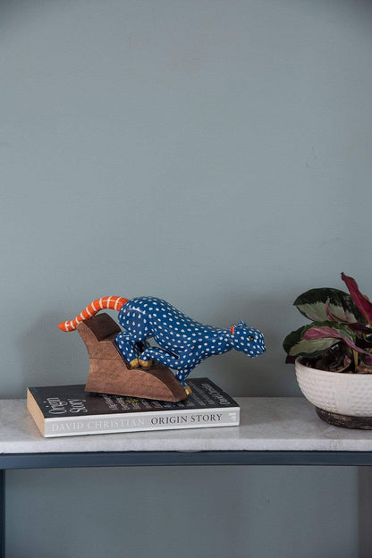Blue Panther Hand Painted Animal Figurine