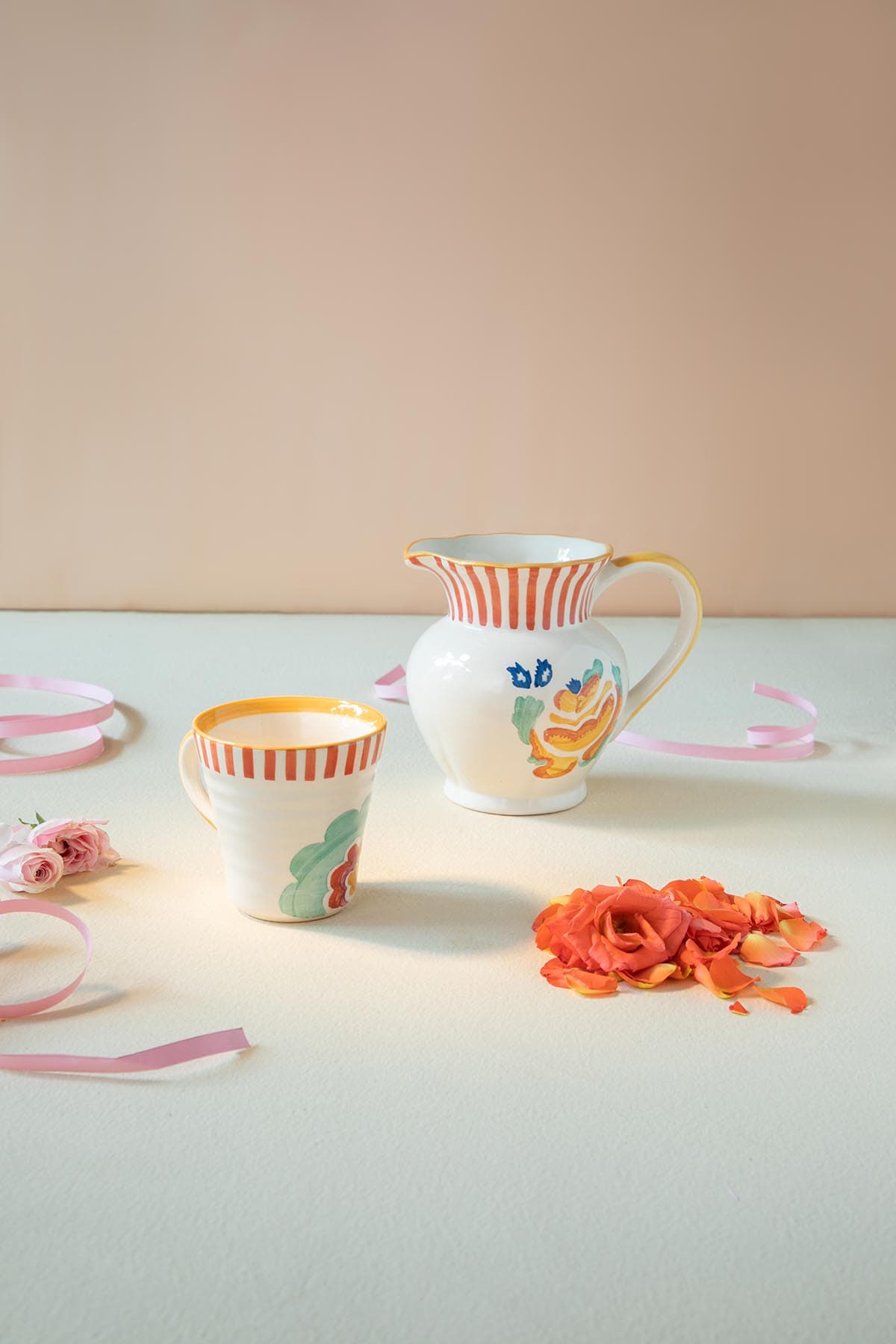 Gypsy Rose Ceramic Ribbed Coffee Mug (Set Of 2)